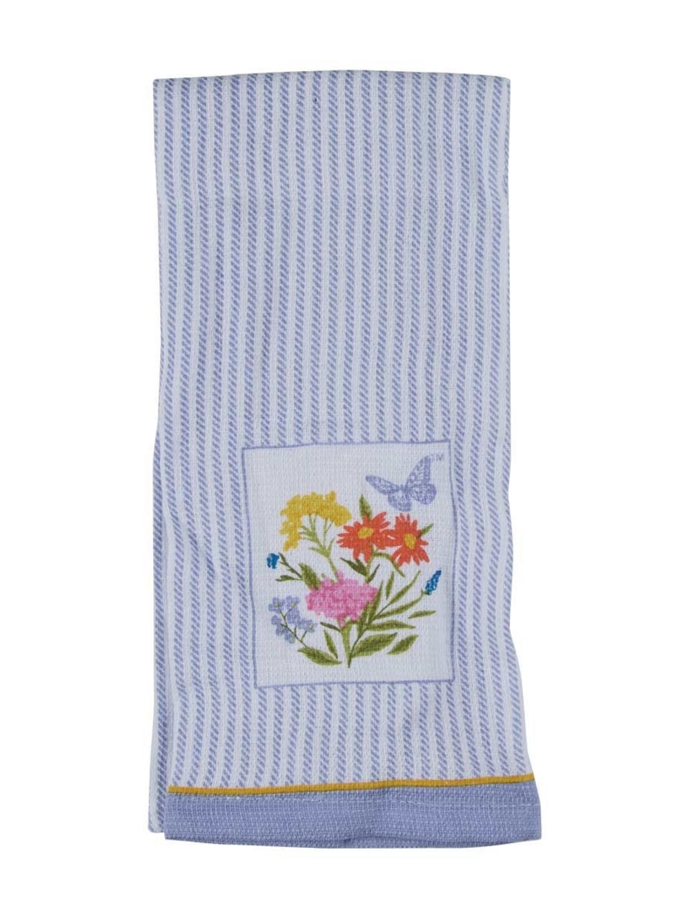DOLLY Floral Embroidered Blue Stripe Kitchen Towel